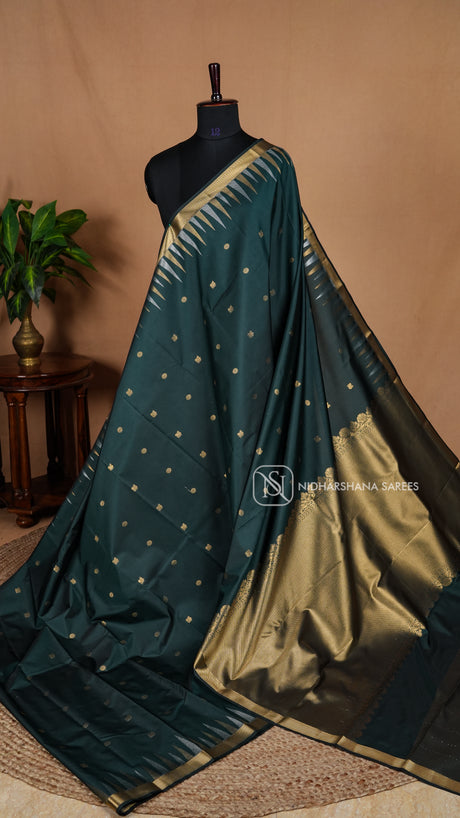 Semi Kanchipuram Silk With Zari Lines And Zari Butta