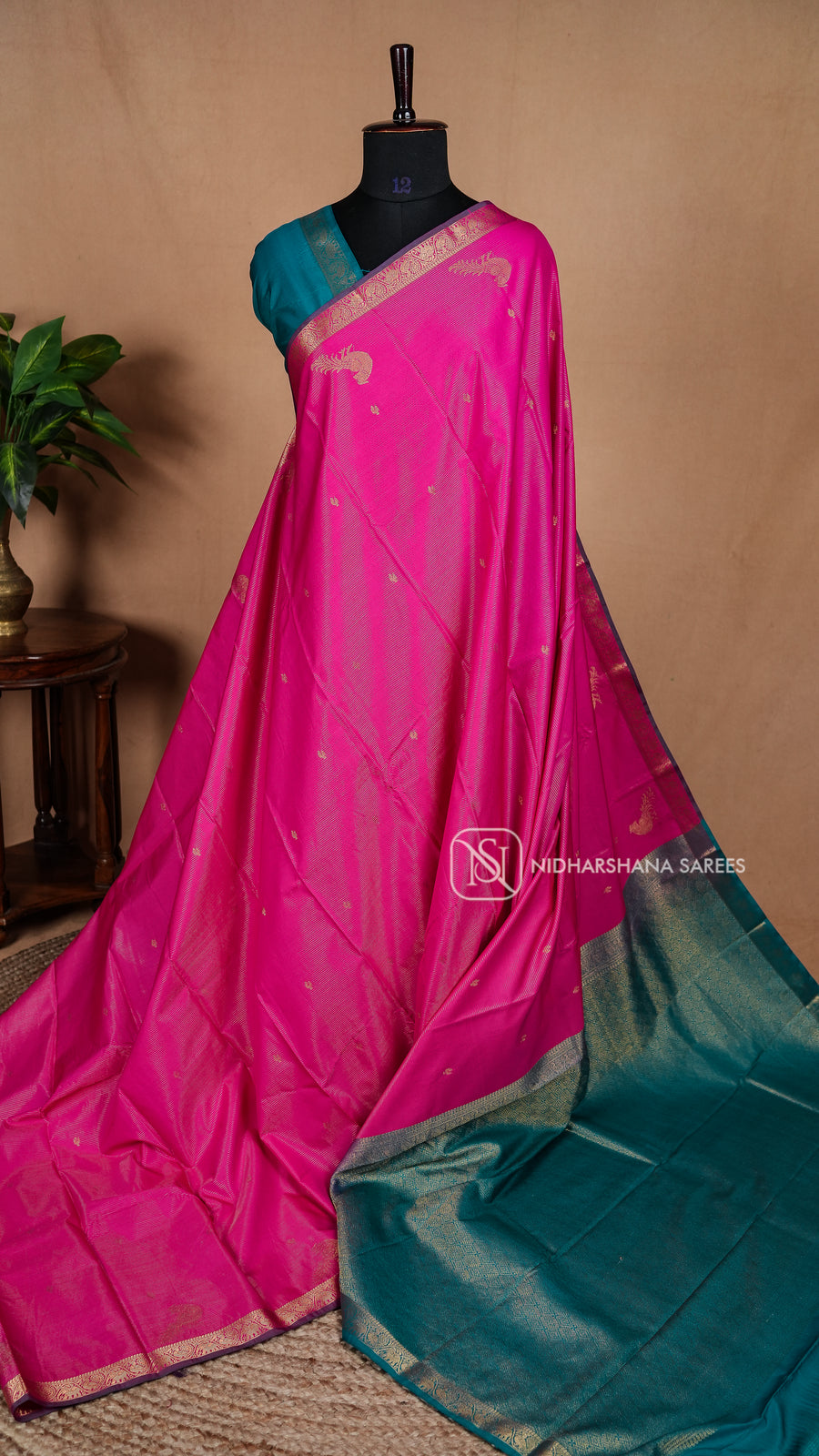 Semi Kanchipuram Silk With Zari Lines And Zari Butta