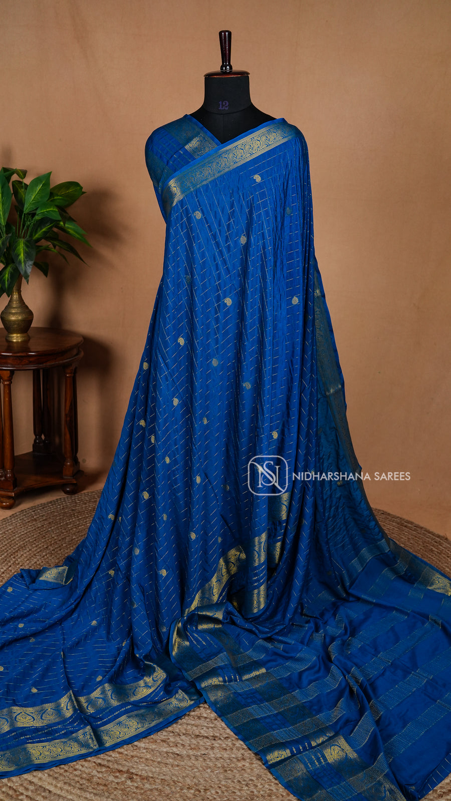 Semi Mysore Crepe Silk With Zari Checks And Zari Butta Concept