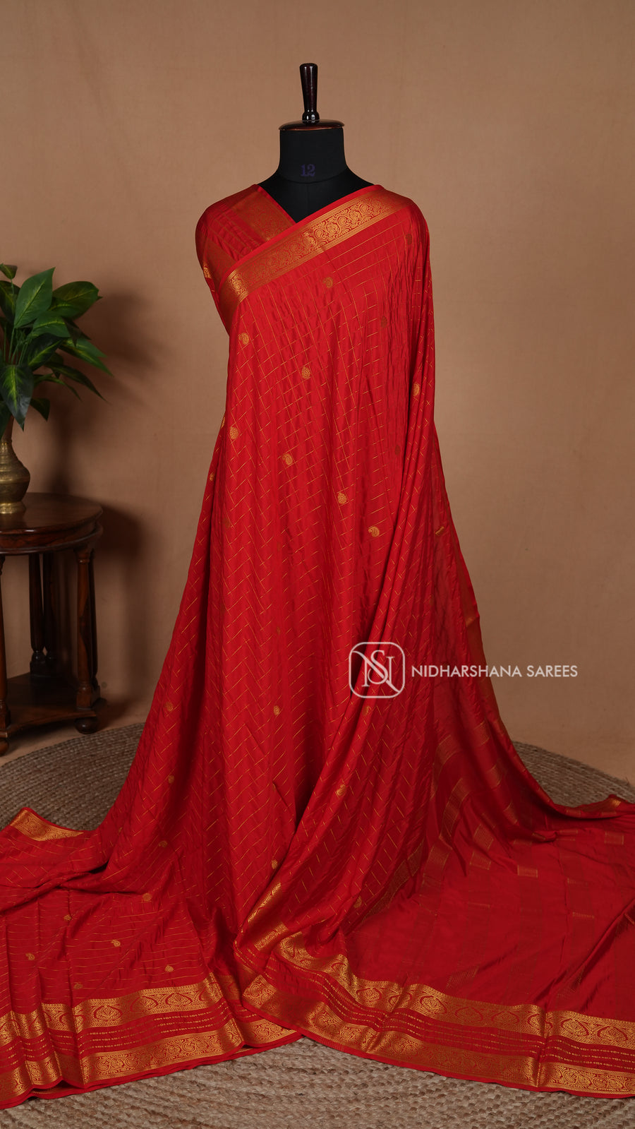 Semi Mysore Crepe Silk With Zari Checks And Zari Butta Concept