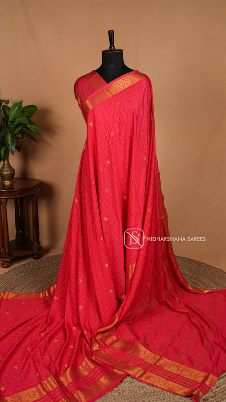 Semi Mysore Crepe Silk With Zari Checks And Zari Butta Concept