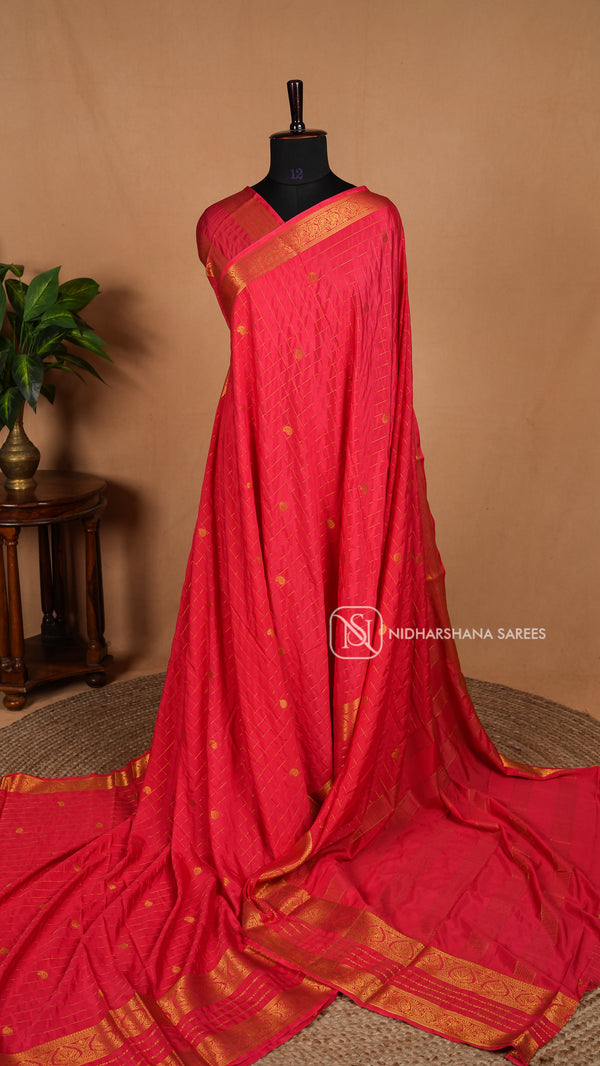 Semi Mysore Crepe Silk With Zari Checks And Zari Butta Concept