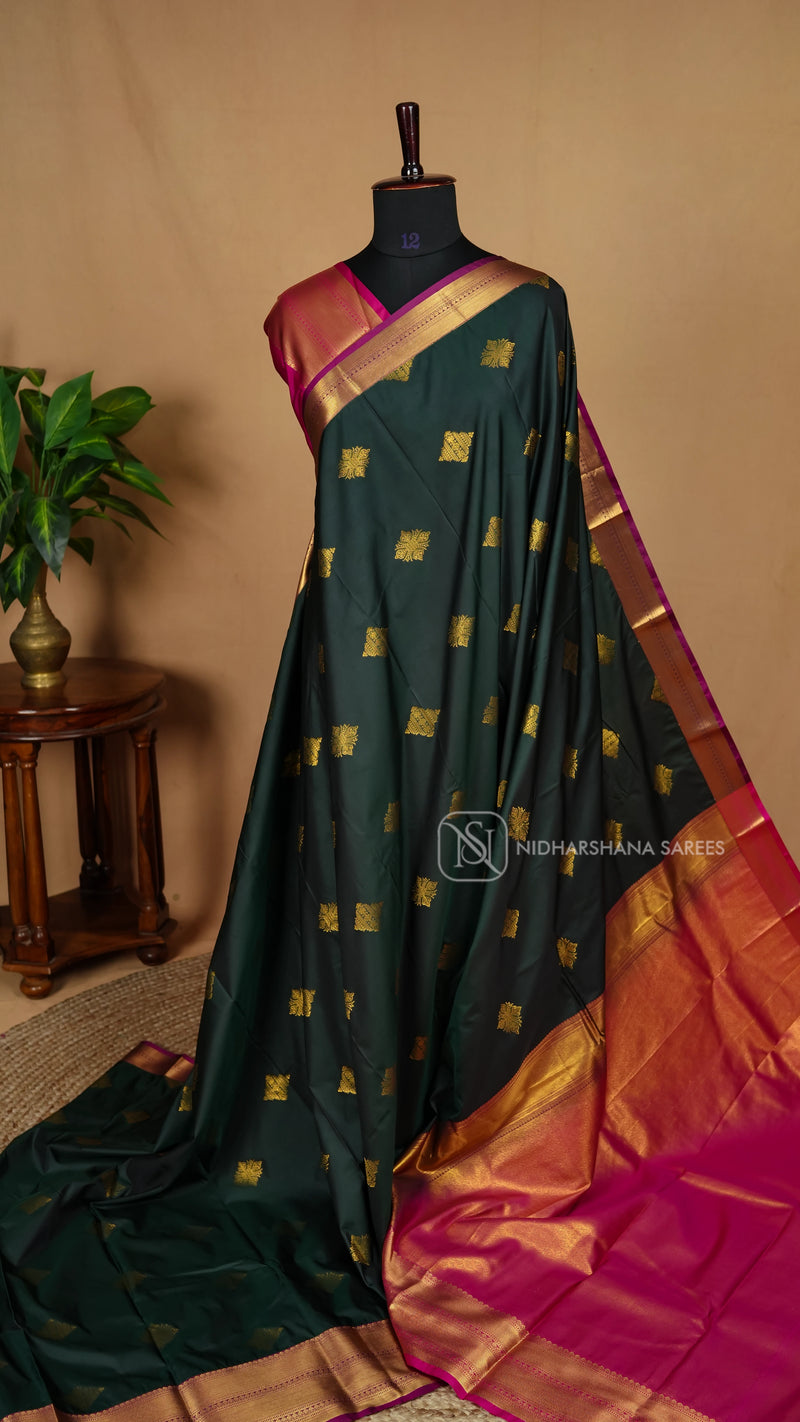 Semi Kanchipuram Silk With Zari Butta And Zari Border