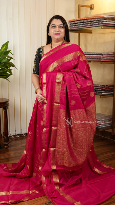 Semi Crepe Silk With Zari Lines ,Big Butta And Gap Style Border