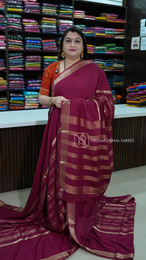 Semi Crepe Silk With Zari Lines And Zari Border