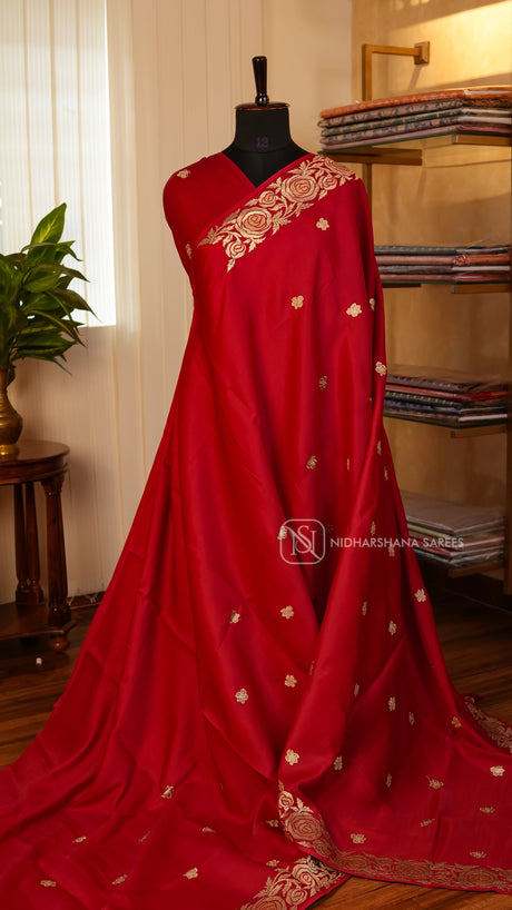 Semi Raw Silk With Embroidery Butta And Border Concept