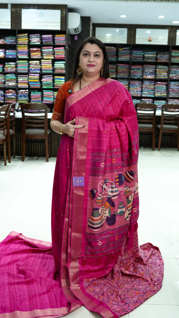 Semi Tussar With Zari Butta
