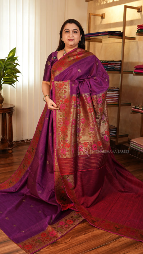 Pure Banarasi Matka Silk With Zari Butta And Floral Zari Border