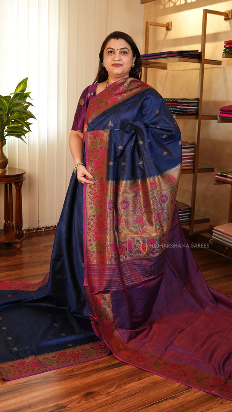 Pure Banarasi Matka Silk With Zari Butta And Floral Zari Border