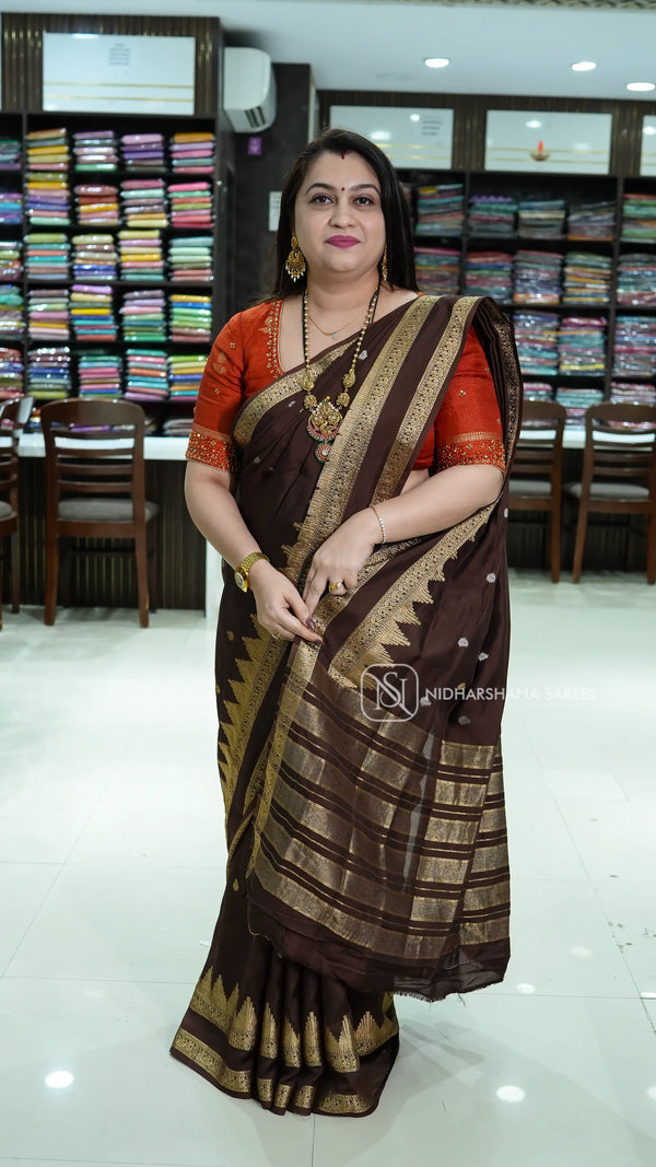 Viscose Silk With Zari Butta And Temple Weaving Border