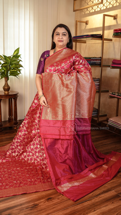Pure Banarasi Silk With Floral Zari Weaving And Zari Border