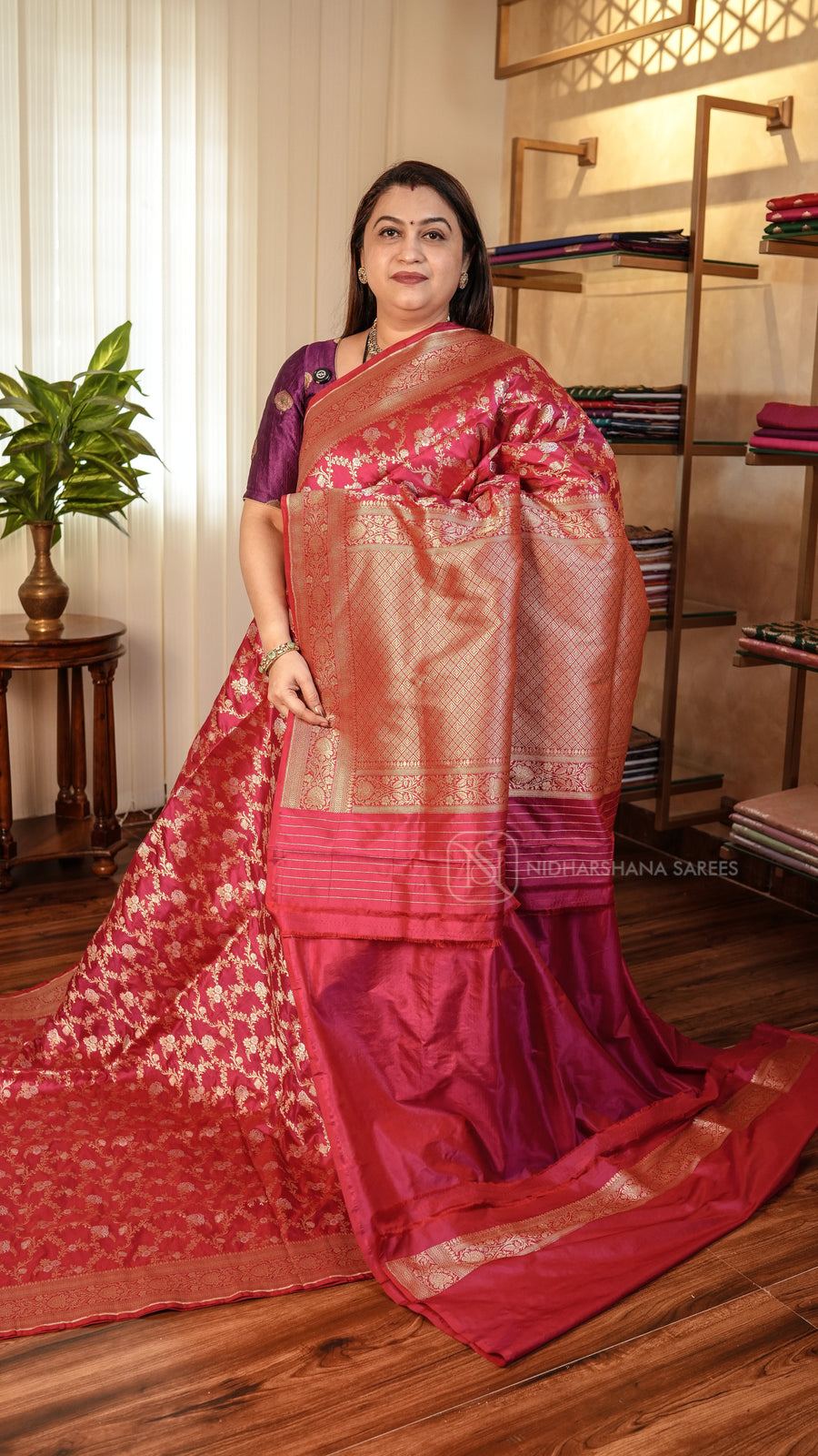 Pure Banarasi Silk With Floral Zari Weaving And Zari Border