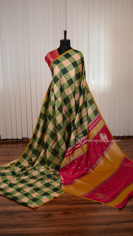 Pure Viscose With Big Zari Checks And Zari Butta Concept
