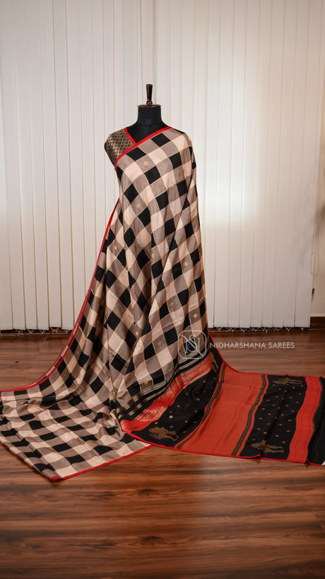 Pure Viscose With Big Zari Checks And Zari Butta Concept
