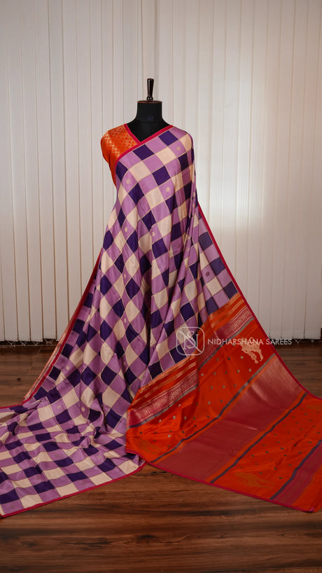 Pure Viscose With Big Zari Checks And Zari Butta Concept