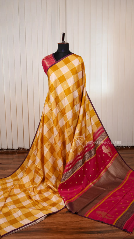 Pure Viscose With Big Zari Checks And Zari Butta Concept