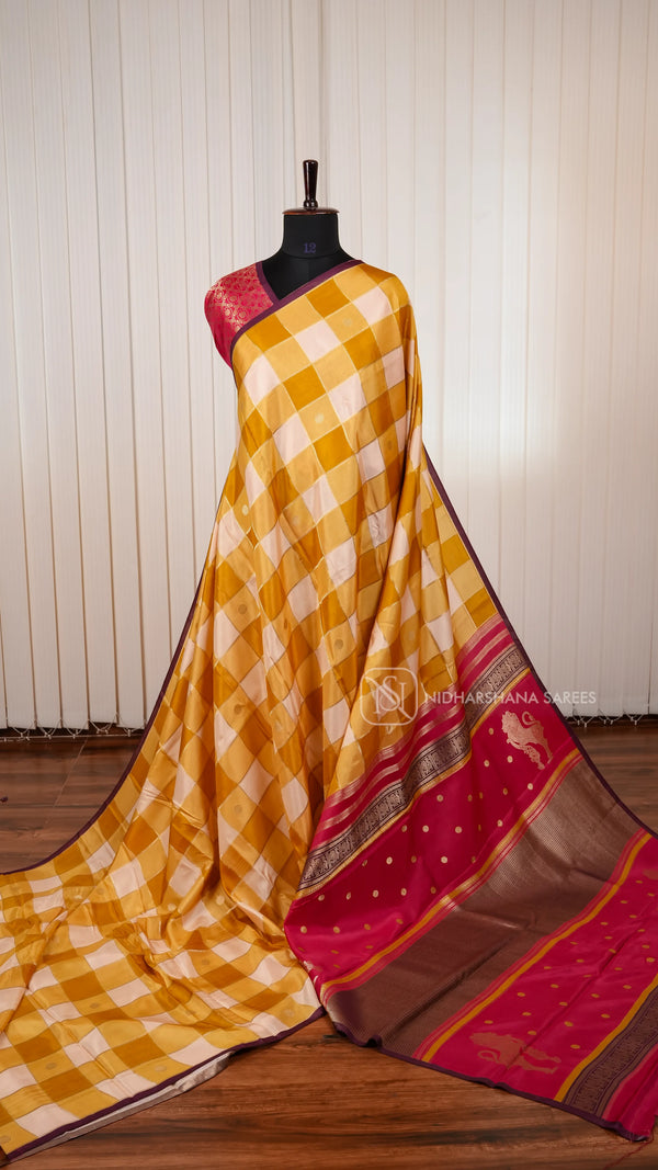 Pure Viscose With Big Zari Checks And Zari Butta Concept