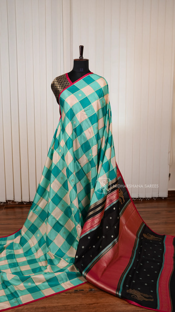 Pure Viscose With Big Zari Checks And Zari Butta Concept