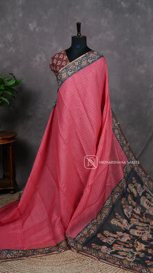 Linen Cotton With Floral Digital Border