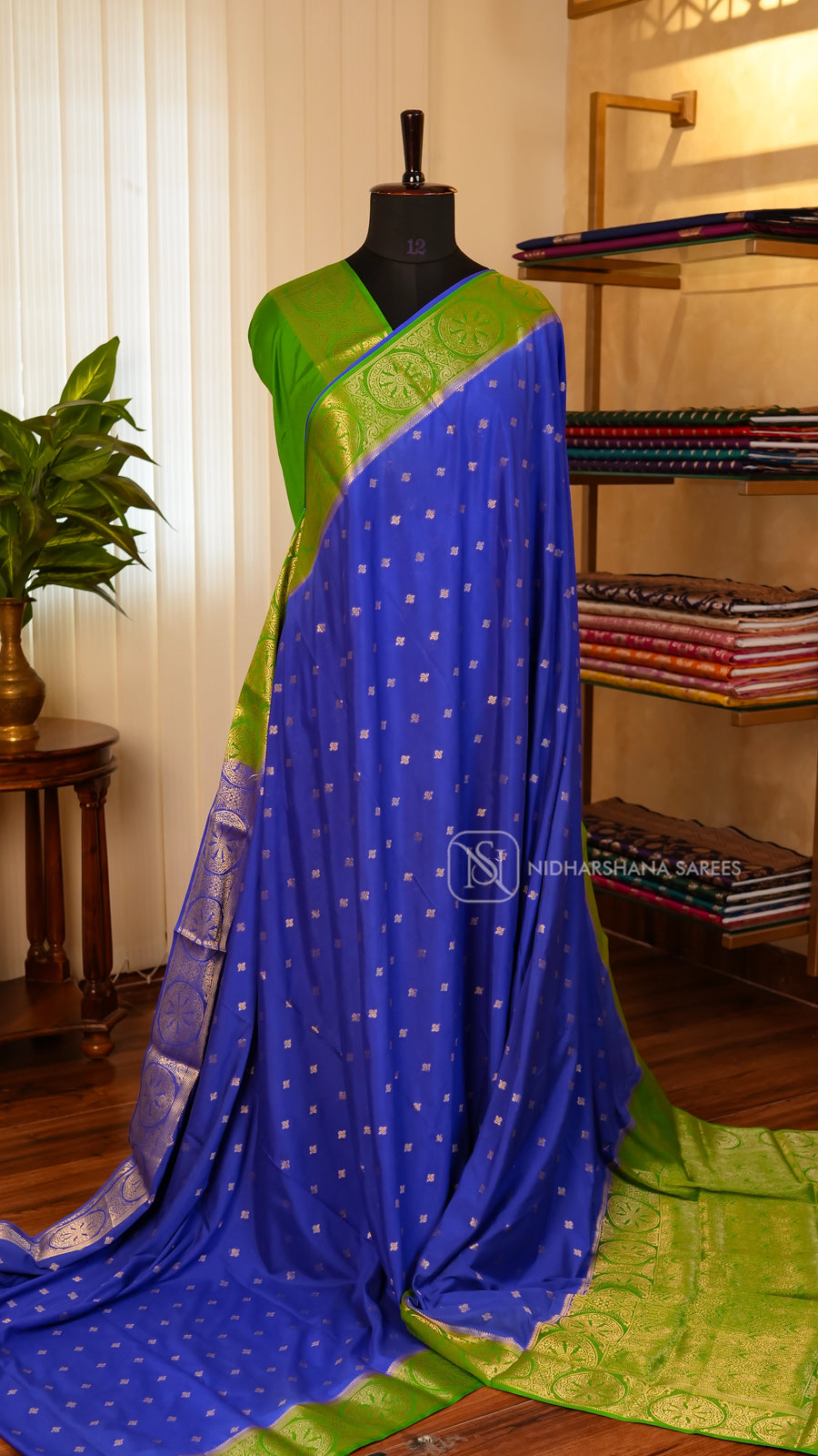 Semi Mysore Crepe Silk With Zari Butta And Contrast Zari Border