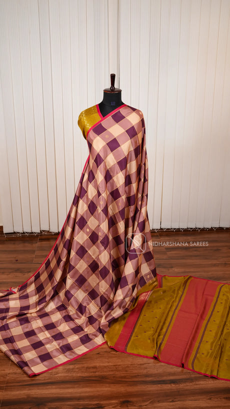 Pure Viscose With Big Zari Checks And Zari Butta Concept