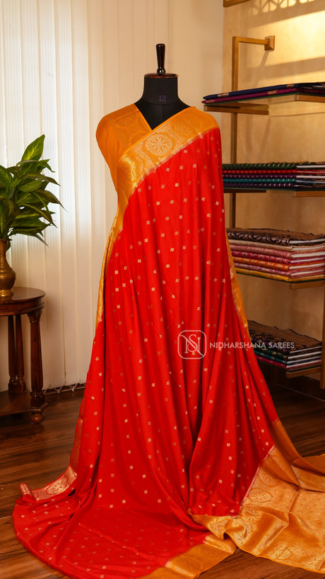 Semi Mysore Crepe Silk With Zari Butta And Contrast Zari Border