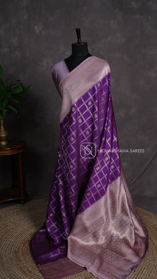 Semi Kanchipuram Silk With Zari Checks And Peacock Motif Concept