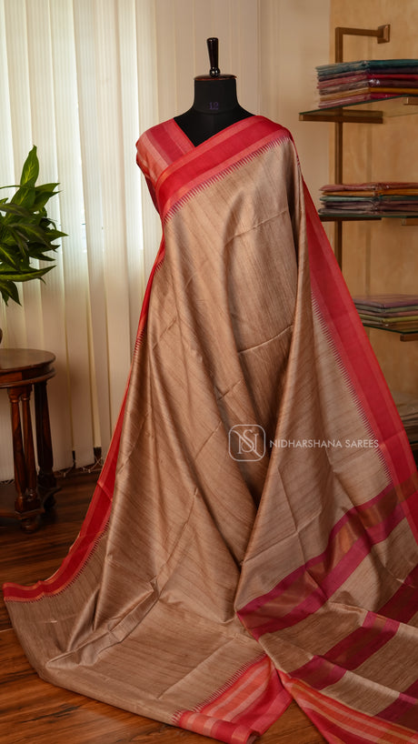 Semi Tussar Silk With Zariless Concept