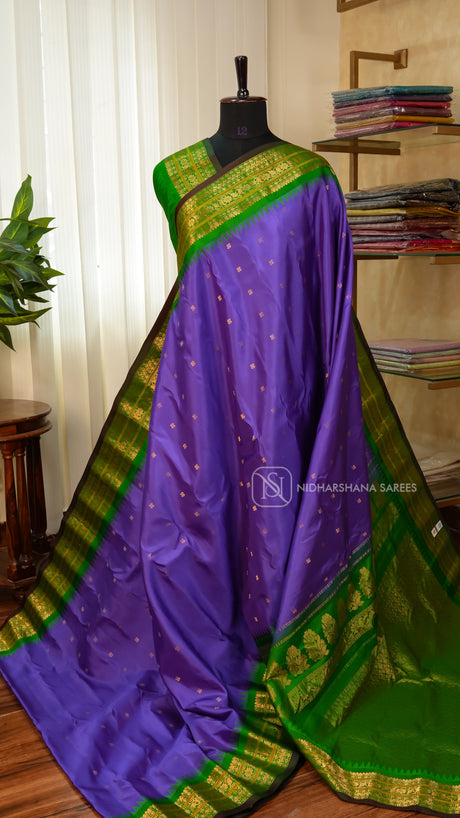 Pure Gadwal Silk With Zari Butta And Contrast Zari Border
