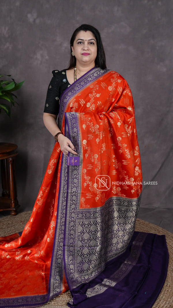 Viscose Silk With Floral Zari Weaving And Contrast Border
