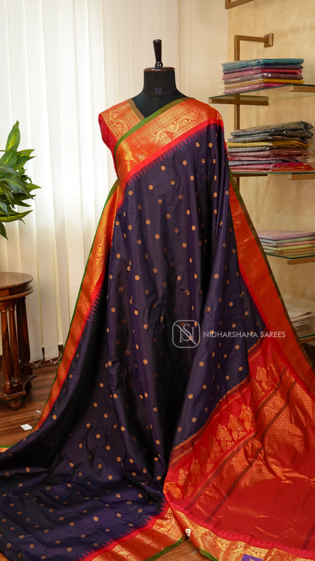 Pure Gadwal Silk With Zari Butta And Contrast Zari Border