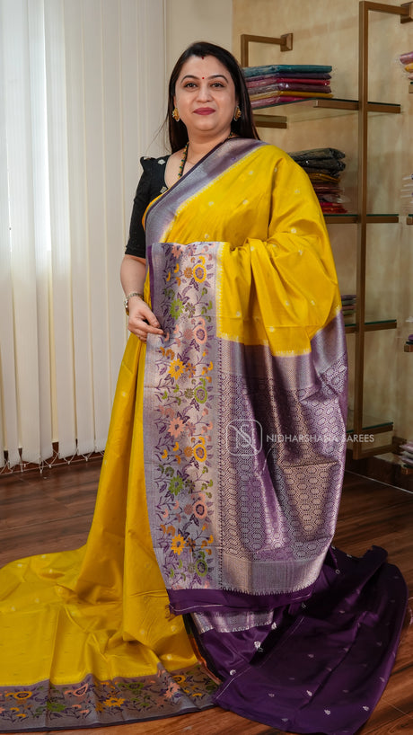 Semi Raw Silk With Zari Butta And Meena Border