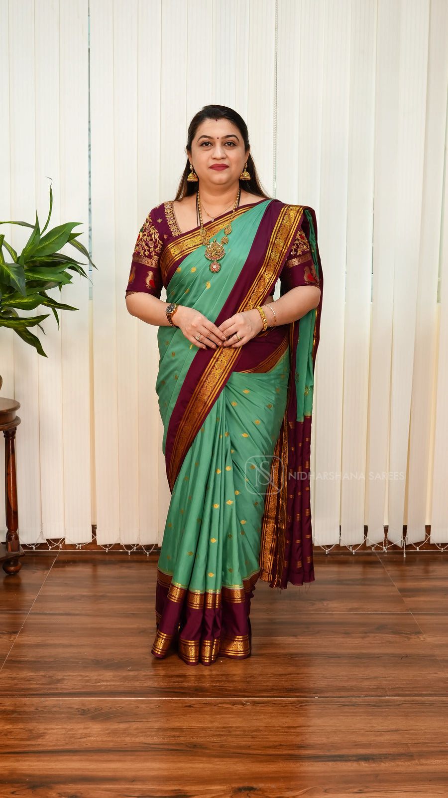 Semi Mysore Crepe With Zari Butta And Gap Style Border
