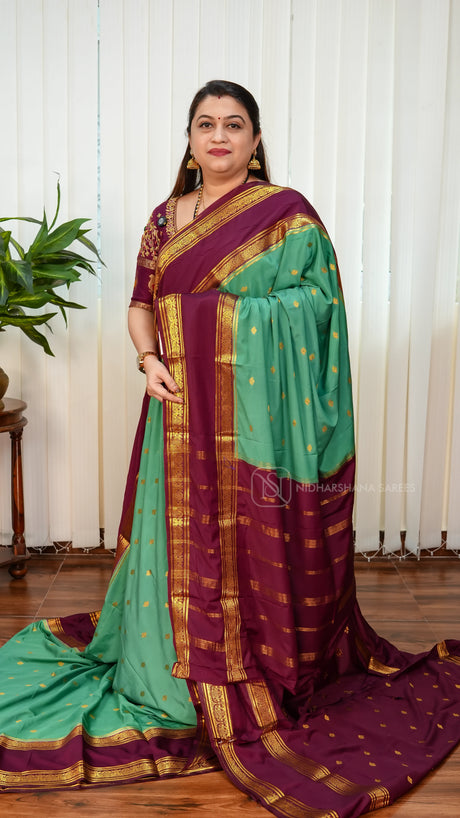 Semi Mysore Crepe With Zari Butta And Gap Style Border