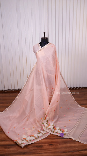 Light Weight Kota Concept Saree With Applique Work And Floral Embroidery Concept