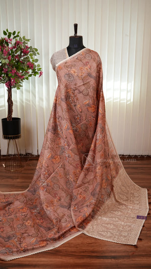 Elegant Chanderi Cotton Saree With Kalamkari-Inspired Design And Lace Border