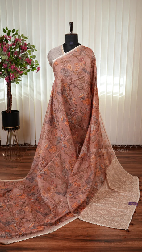 Elegant Chanderi Cotton Saree With Kalamkari-Inspired Design And Lace Detailing