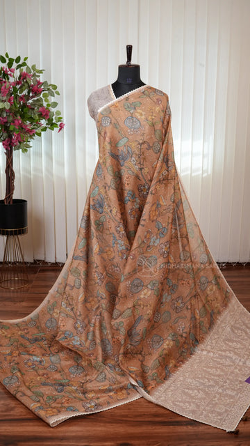 Elegant Chanderi Cotton Saree With Kalamkari-Inspired Design And Lace Border