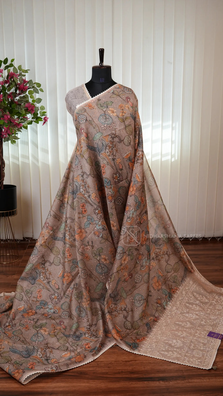 Elegant Chanderi Cotton Saree With Kalamkari-Inspired Design And Lace Detailing