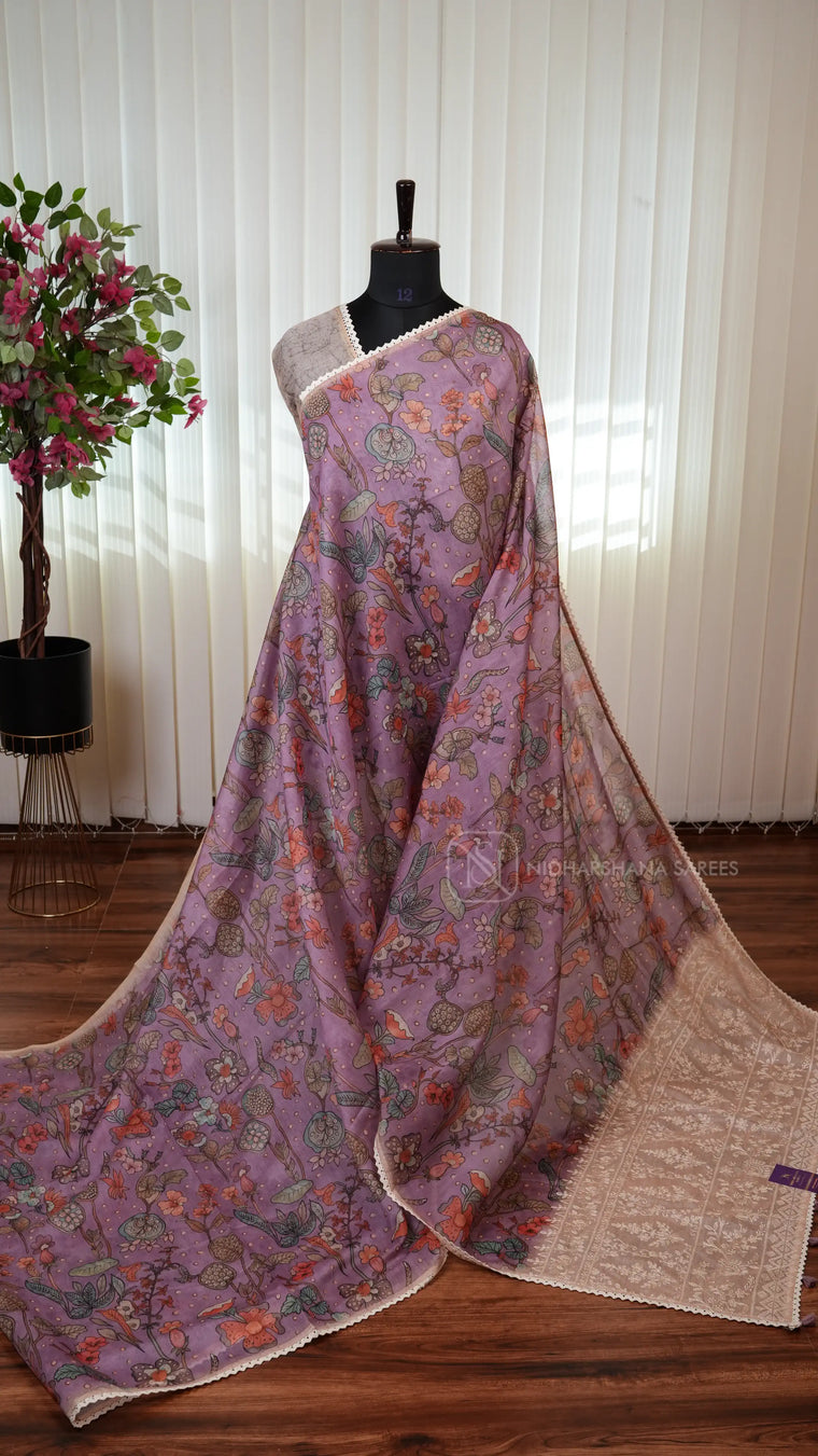 Elegant Chanderi Cotton Saree With Kalamkari-Inspired Design And Lace Detailing
