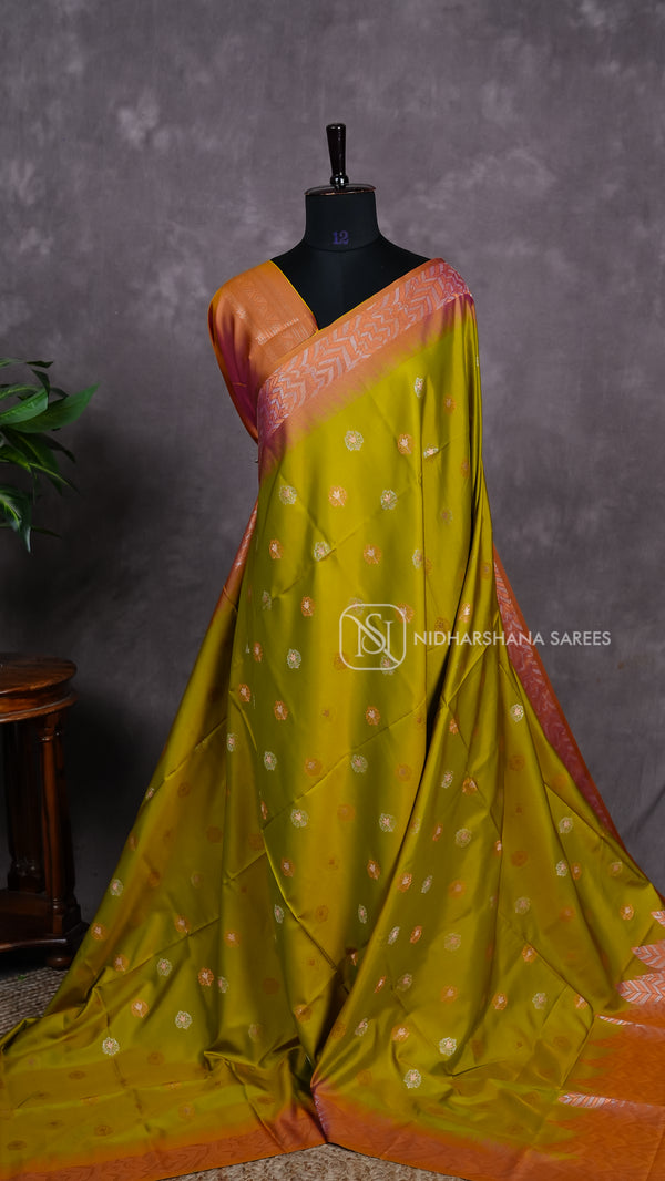 Semi Silk With Silver And Gold Zari Butta Concept