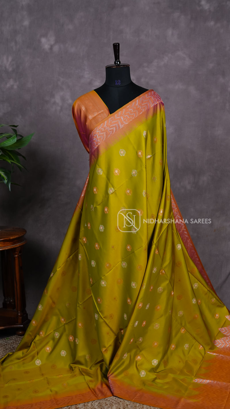 Semi Silk With Silver And Gold Zari Butta Concept
