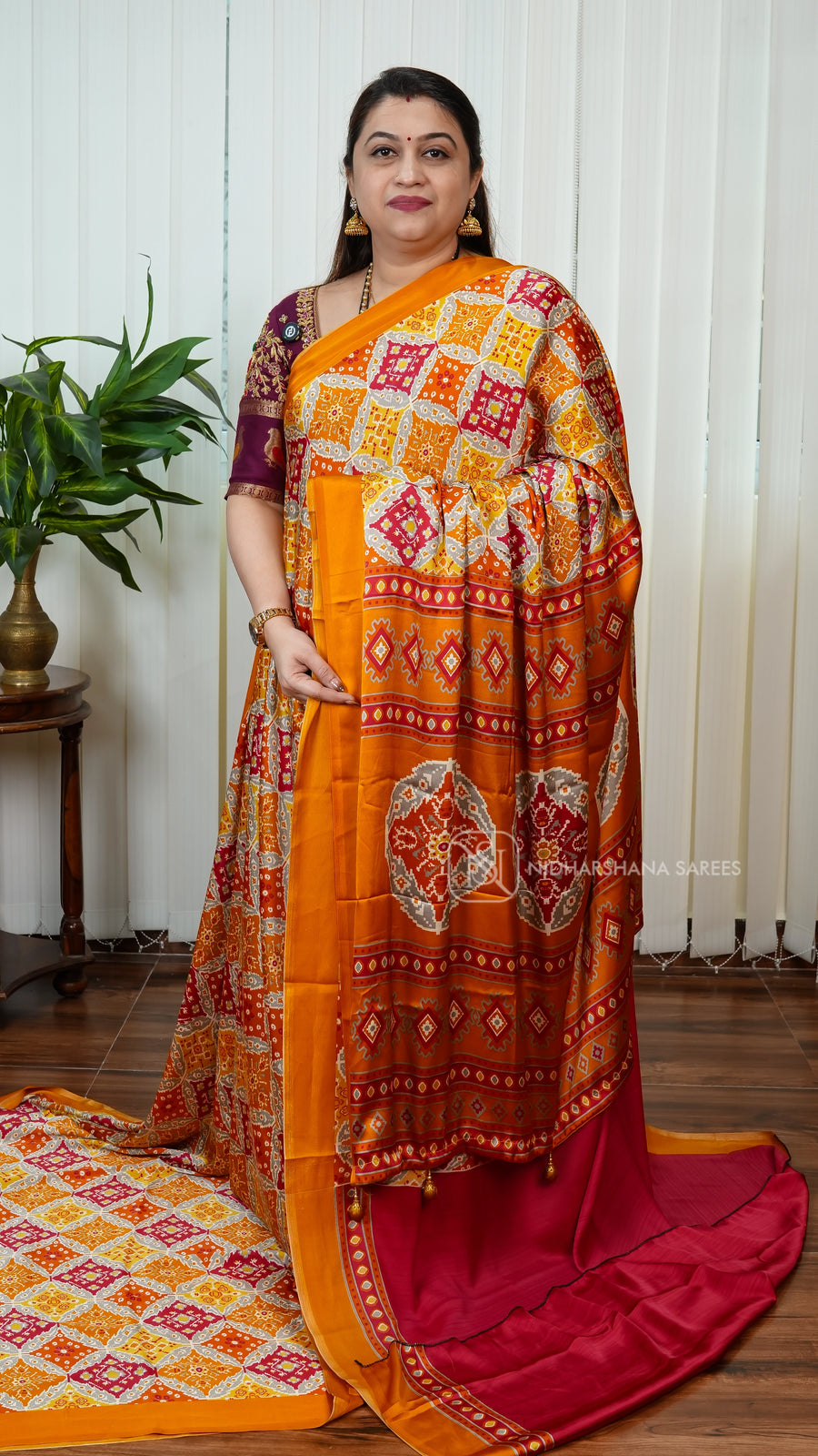 Semi Satin With Patola Prints Concept