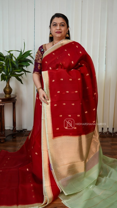 Pure Banarasi Silk With Zari Butta And Contrast Zari Border