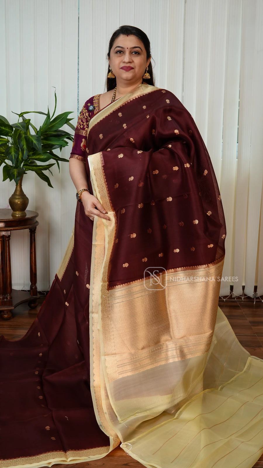 Pure Banarasi Silk With Zari Butta And Contrast Zari Border