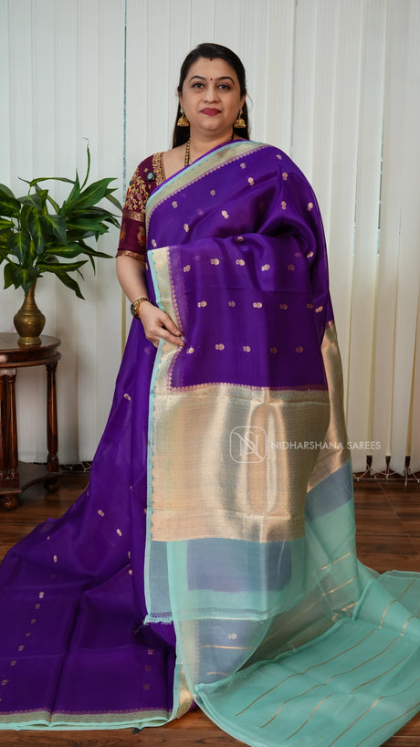 Pure Banarasi Silk With Zari Butta And Contrast Zari Border