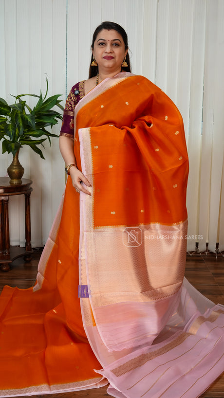 Pure Banarasi Silk With Zari Butta And Contrast Zari Border