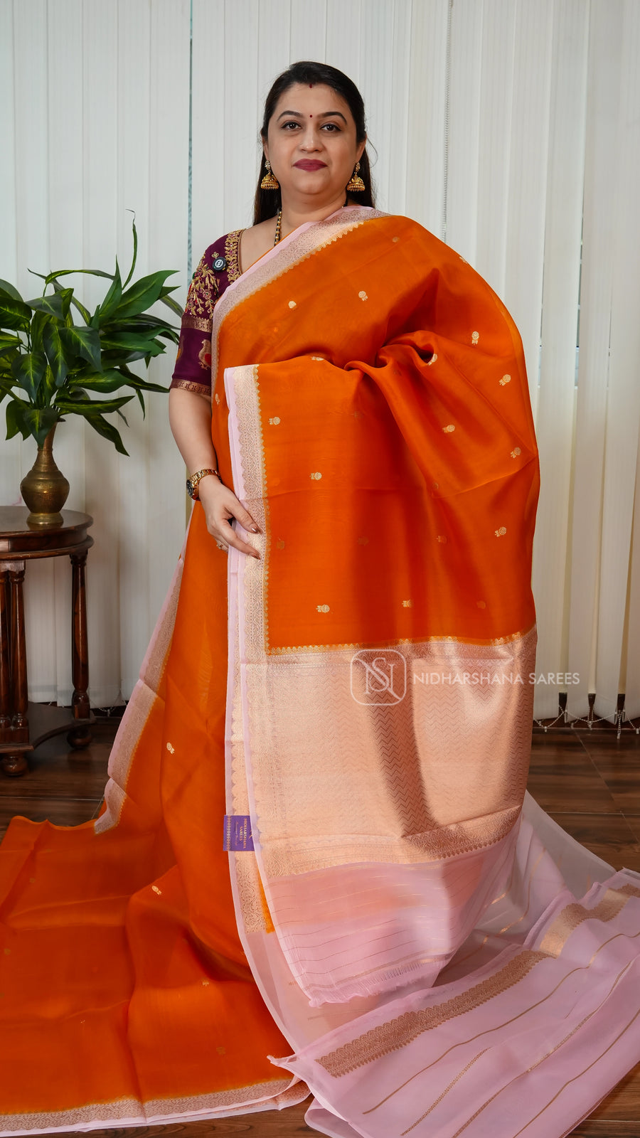 Pure Banarasi Silk With Zari Butta And Contrast Zari Border