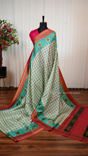 Pure Viscose Crepe Silk Saree With Small Check Pattern And Zari Butta
