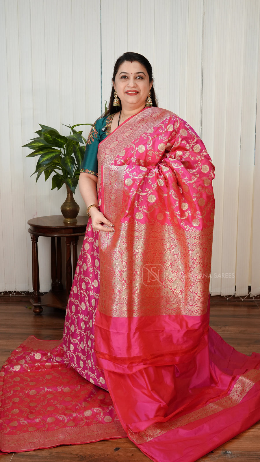Pure Katan Banarasi Silk With Floral Zari Weaving